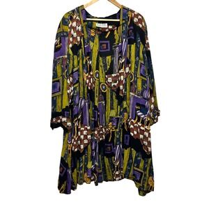 VTG Sharon Anthony Womens Tunic Plus Size Black Abstract Art Print Oversized 90s